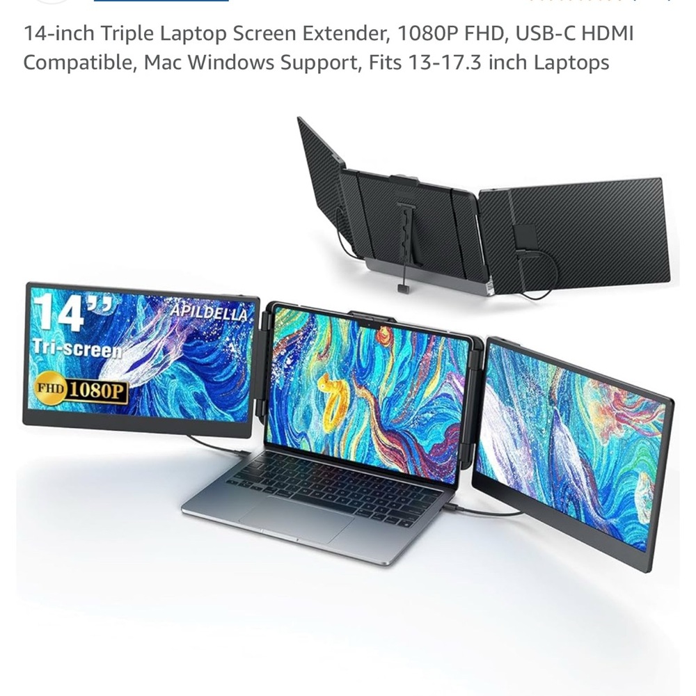 Triple 14-inch Portable USB-C Laptop Monitor - Black